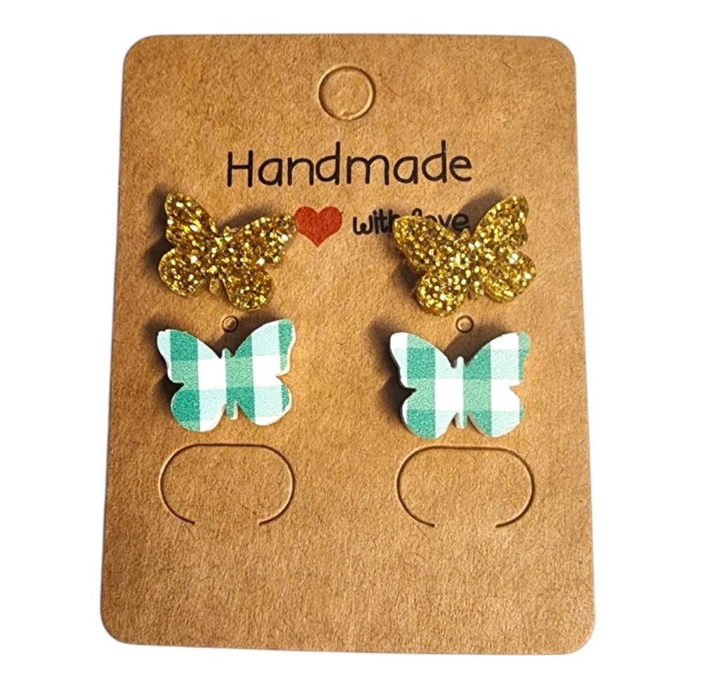 Golden Meadowwing Acrylic Stud Earrings - 2 Pair